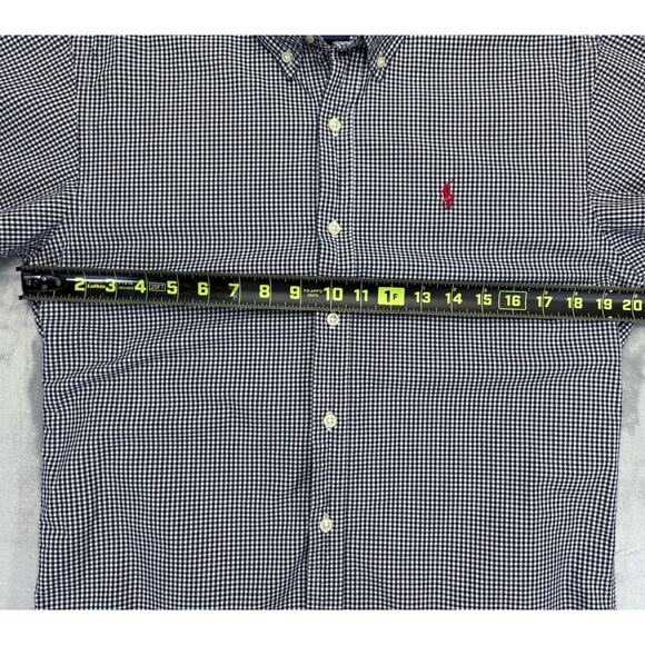 RALPH LAUREN Boys Navy L Gingham Short Sleeve Button Down Shirt Red Pony - Picture 4 of 7